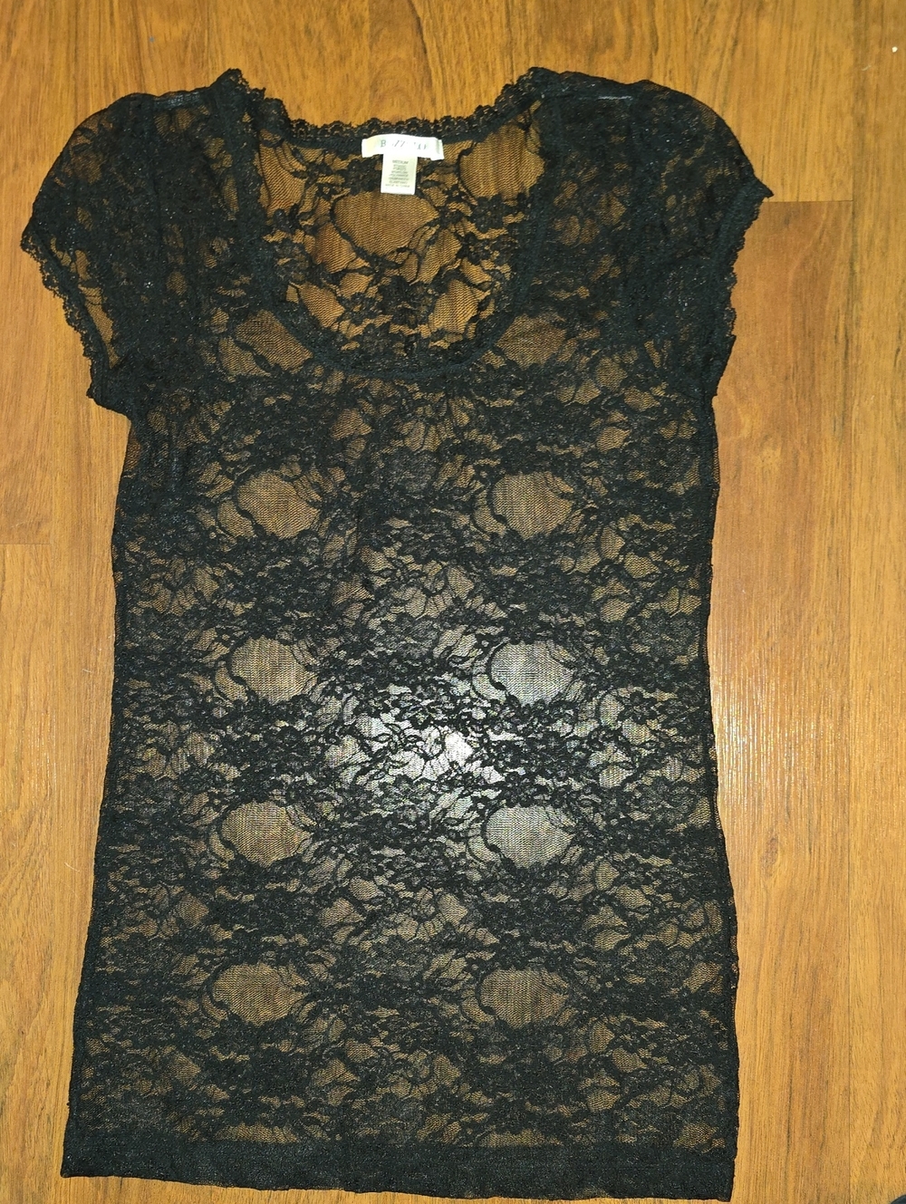 Bozzolo Black Lace Short Sleeve Sheer Camisole